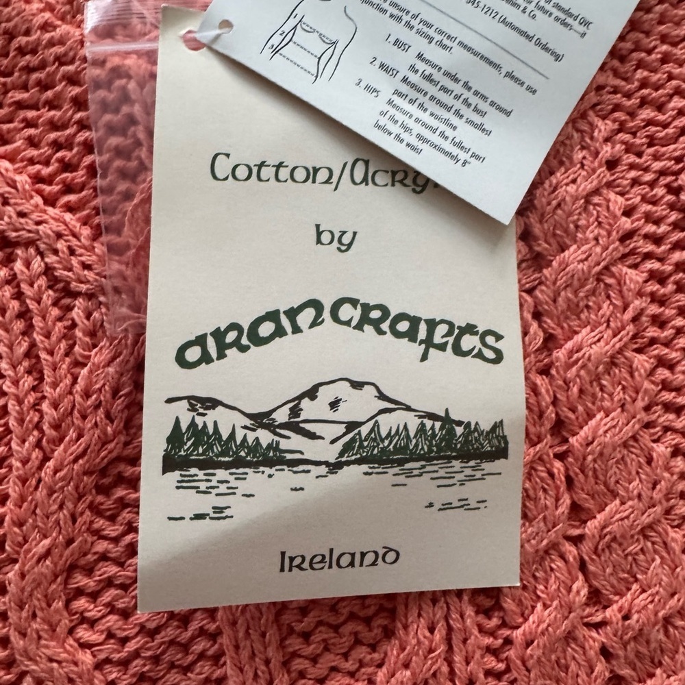 Nwt Aran Crafts Ireland Cableknit Sweater Xs Coral — image 4 of 6